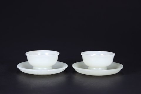 玉雕|和田玉雕杯一对