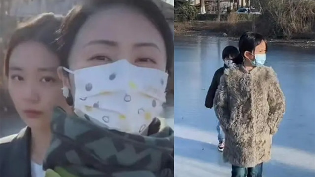 孙莉|孙莉带仨娃河面滑冰！7岁女儿穿皮草好有范，小儿子越长越像黄磊