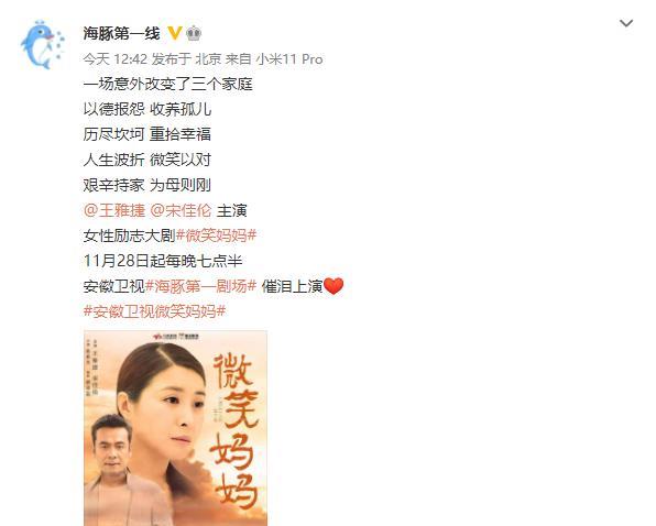 微笑妈妈|《微笑妈妈》定档安徽卫视，王雅捷宋佳伦主演，家庭剧，收视大剧