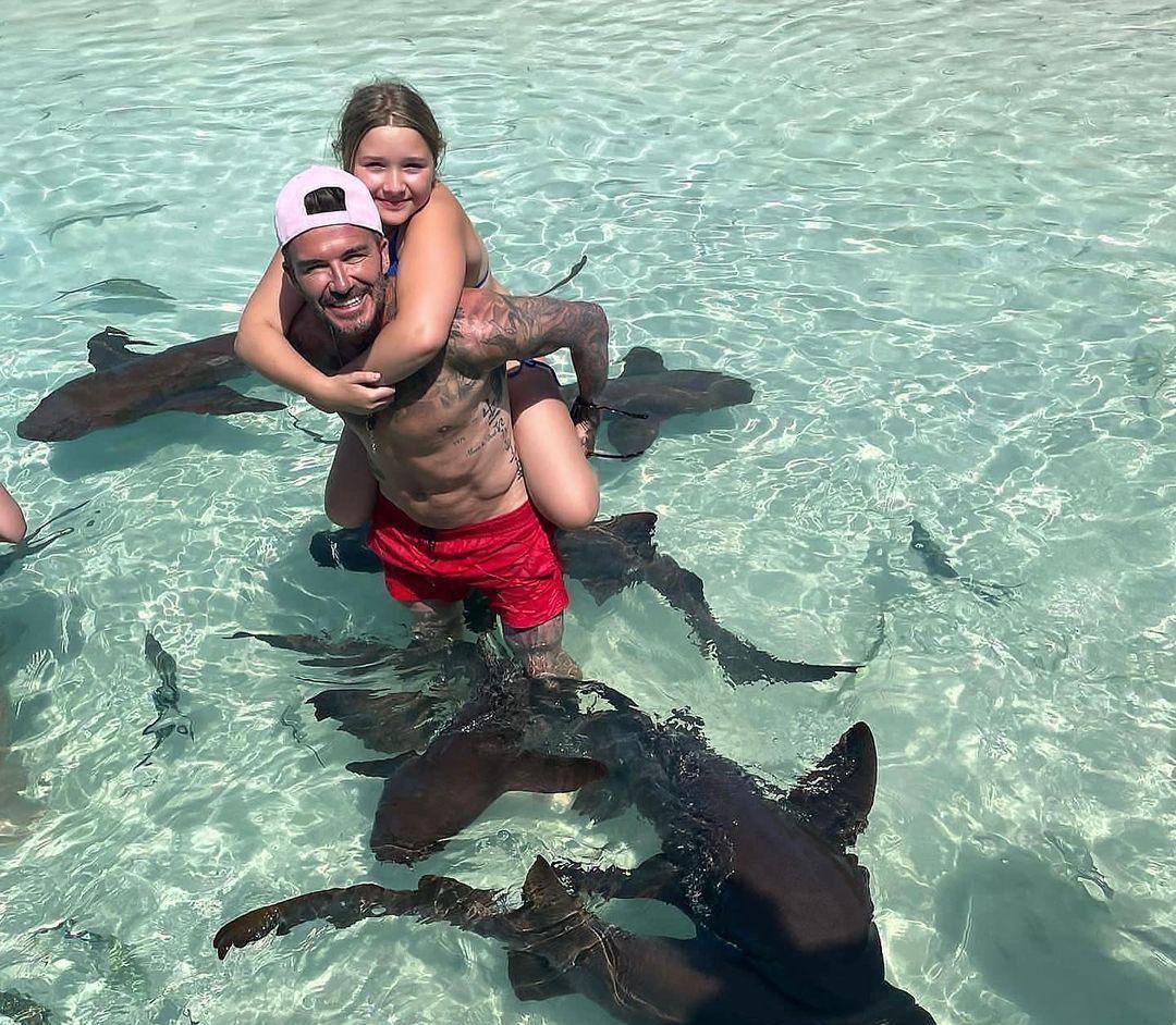 哈珀·贝克汉姆|11岁的贝小七，和贝克汉姆在游轮上，父亲搂着她的肩膀，亲她的脸蛋