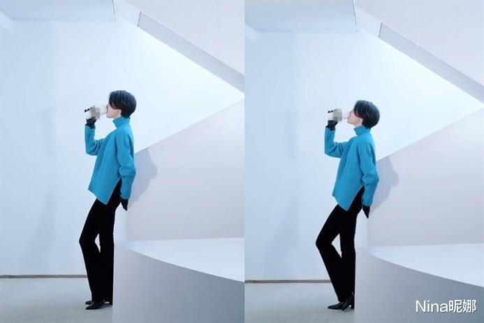 车晓|车晓喝咖啡上班！穿毛衣喇叭裤超苗条，戴皮手套下楼梯变冷艳美人