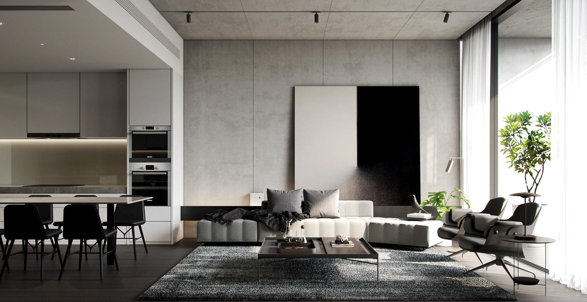 104平米的霸道总裁灰色调,效果轻奢时尚感很浓厚