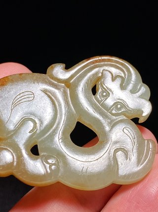 和田玉籽料|汉 和田玉籽料 螭龙纹 玉珮 挂件