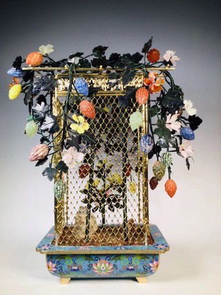 盆景|景泰蓝玉石盆景福瓜架子盆景一对