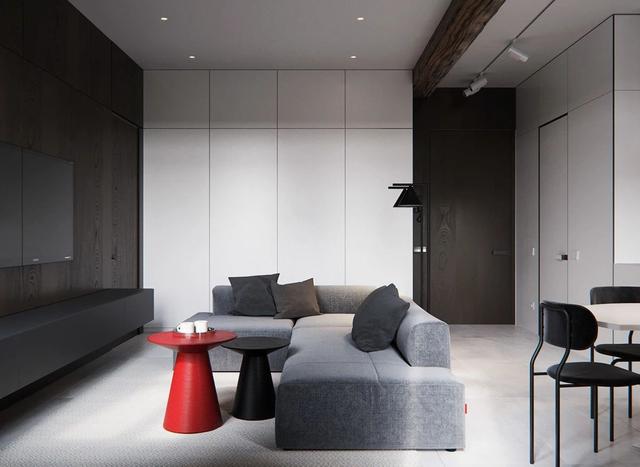 47平方米的极简装修小户型,木纹色调和灰白主调的搭配