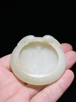 |清中期 和田玉籽料 白玉 知止草堂 双鸟纹 水盂 笔洗