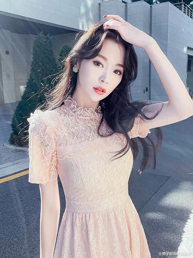 法式复古高腰蕾丝连衣裙，收腰显瘦富有名媛气质