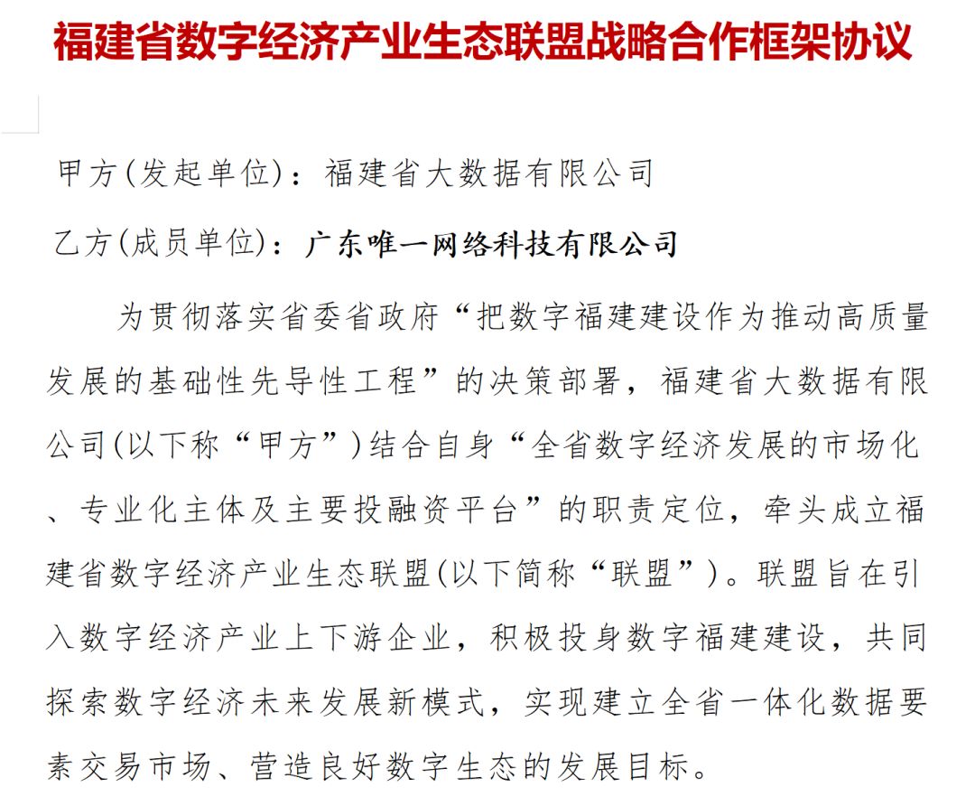 重磅 | 唯一网络签约福建省数字经济产业生态联盟