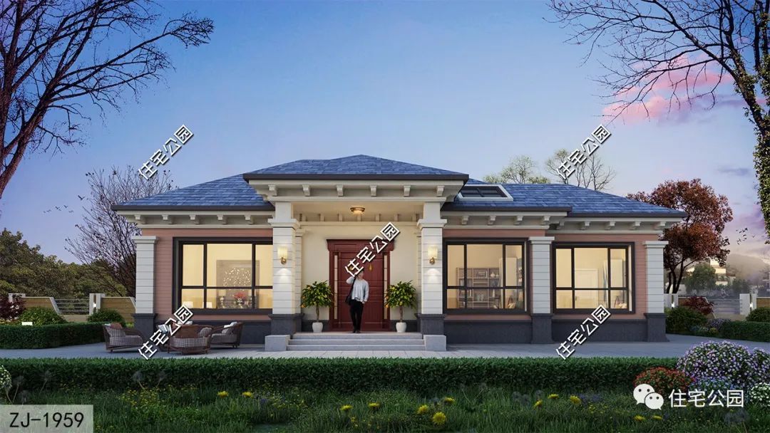 15×11米东西无窗的一层简欧升级版,坡屋顶也能建露台