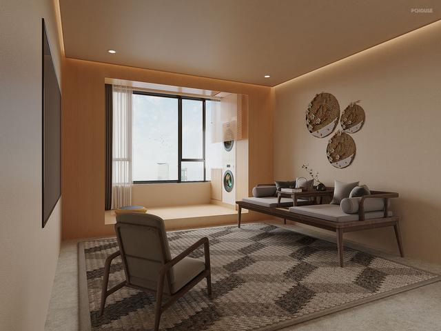 南京90后夫妻的90㎡婚房,打造佛系中式风情,水泥灰做渲染很大气