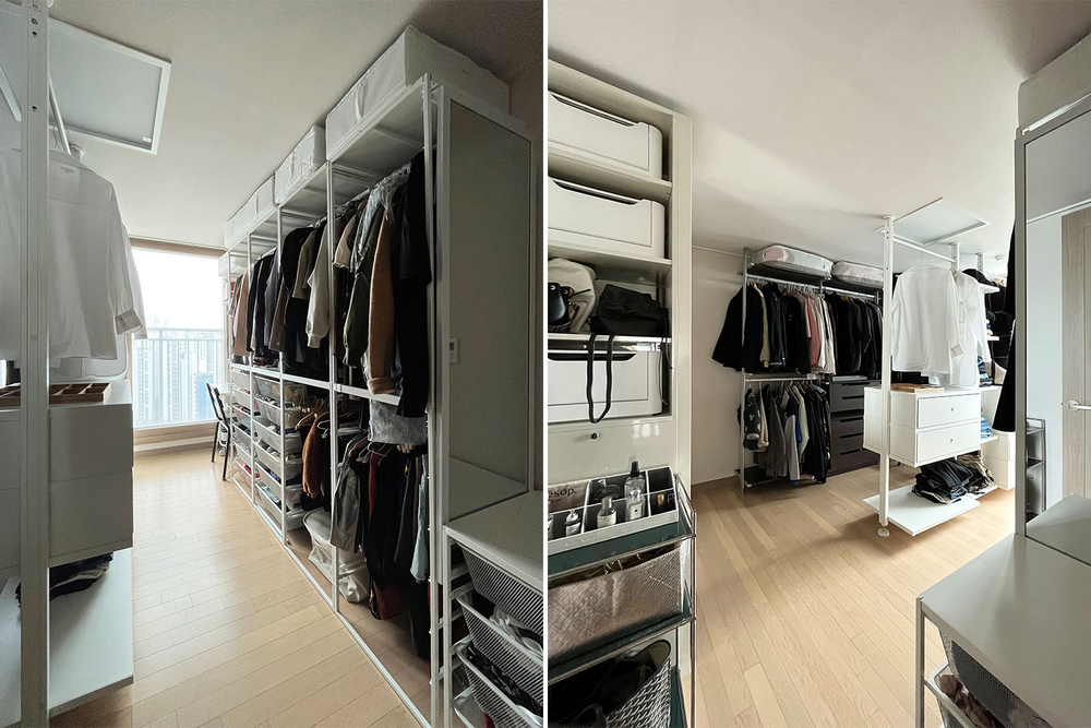 韩国主妇收纳真有招,不打柜子,几个架子就当衣帽间,偏偏很好用