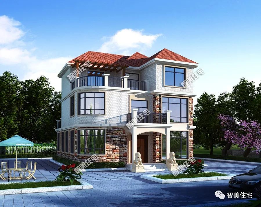 一栋两层半田园风格别墅,厨房单独建,这栋房子百年后也不过时