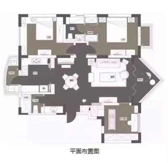 130平米的现代美式风三居室,简单的石膏线就很好看