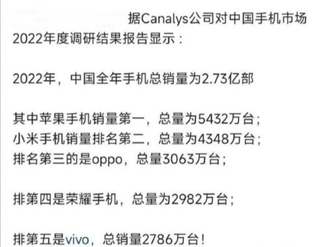 vivo|2022国内手机销量排名出炉：小米手机第2，vivo掉到第5！