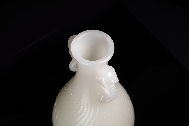 |「璞玉雅藏」薄胎器皿 双耳如意瓶 苏工玉雕大师瞿利军作品