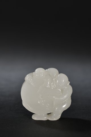 |和田玉 童子击鼓 雕件