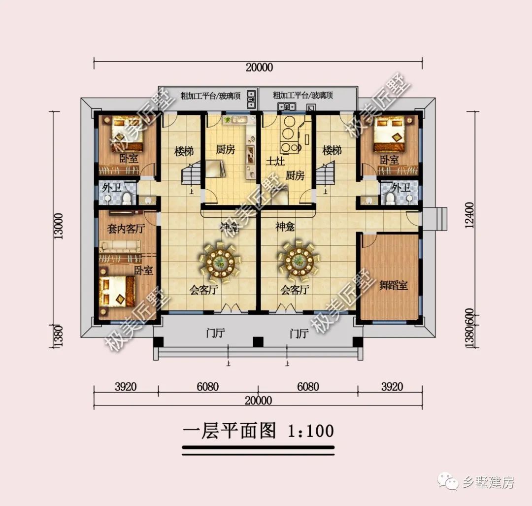 新中式双拼别墅,方正大气,家有兄弟的建房首选