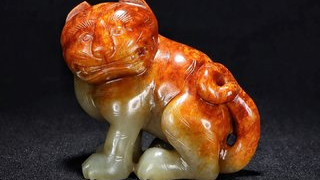 和田玉籽料|辽 和田玉籽料红沁 玉虎 秋山虎 摆件 把件