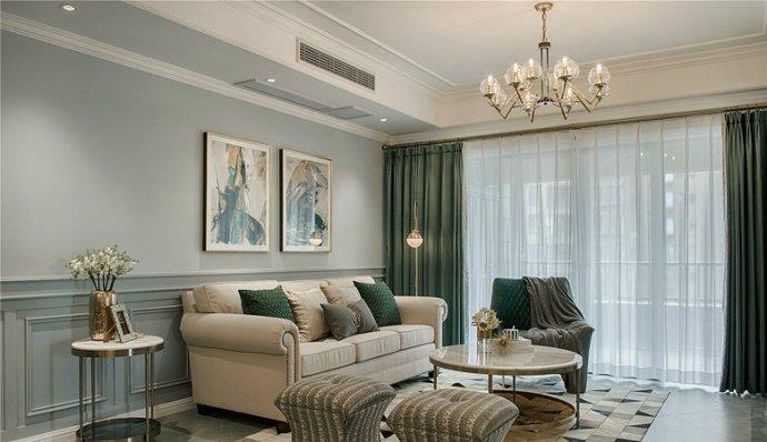 128㎡湖水绿清新美式三居,这乳胶漆配色没技巧估计配不出来!