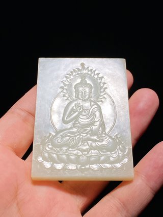 无量寿佛|清乾隆 和田玉籽料白玉 无量寿佛 阿弥陀佛 诗文玉牌