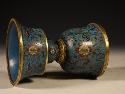 乾隆|清乾隆,掐丝珐琅缠枝莲纹酥油灯一对