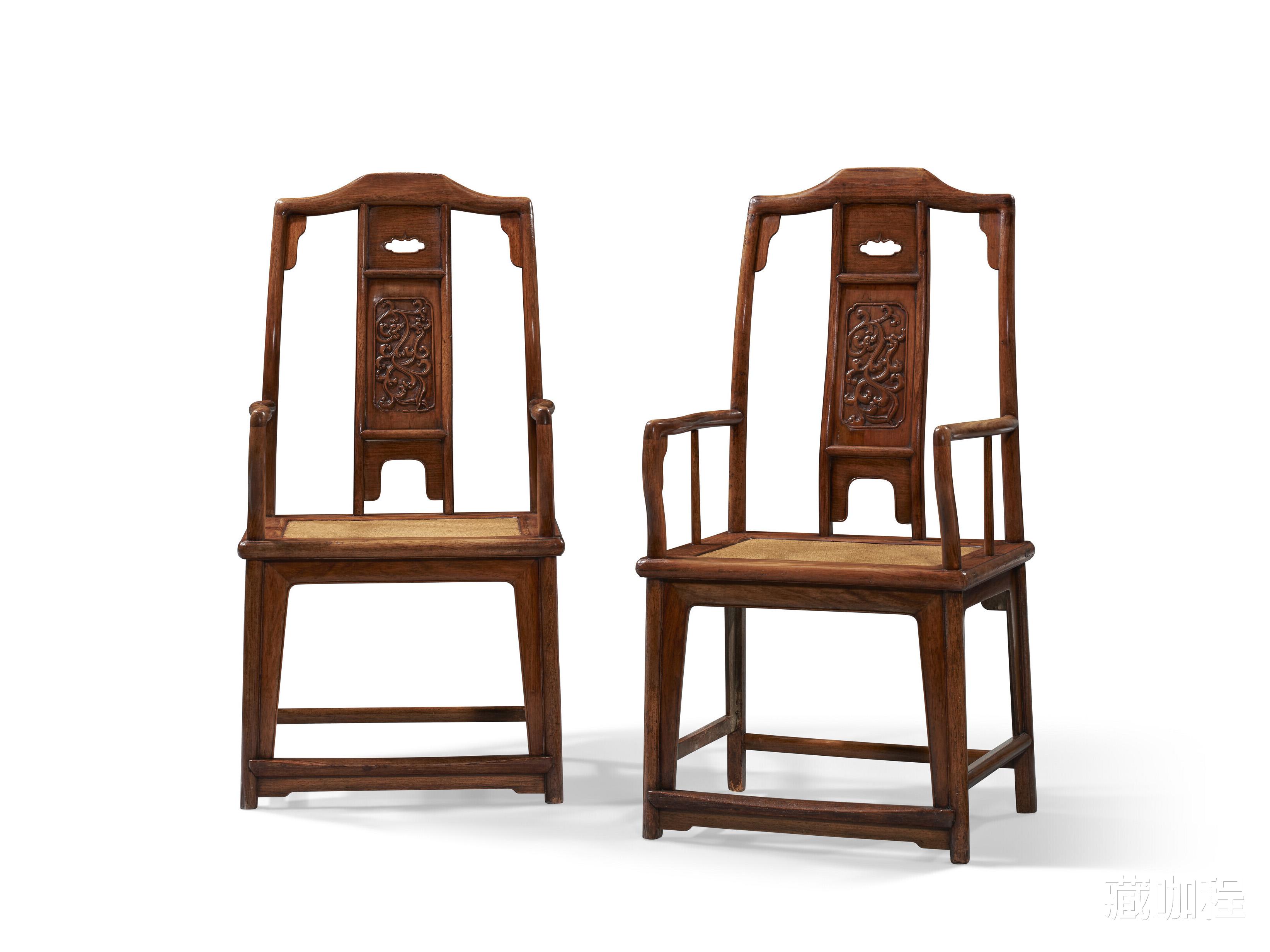 |估价一百多万元,成对南官帽椅是开门黄花梨