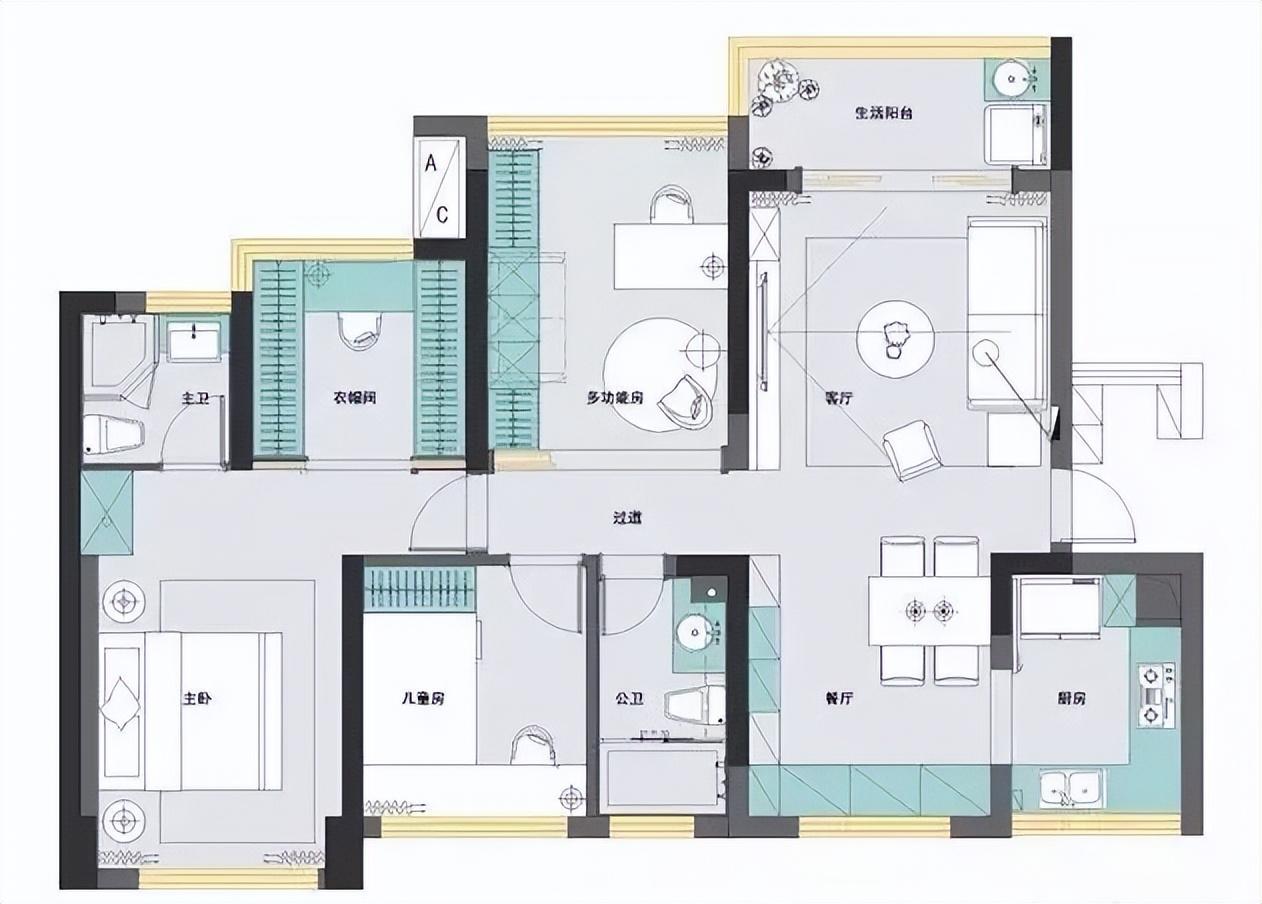107平现代风三居室，卧室地板和墙面简洁舒适，创造优质睡眠环境