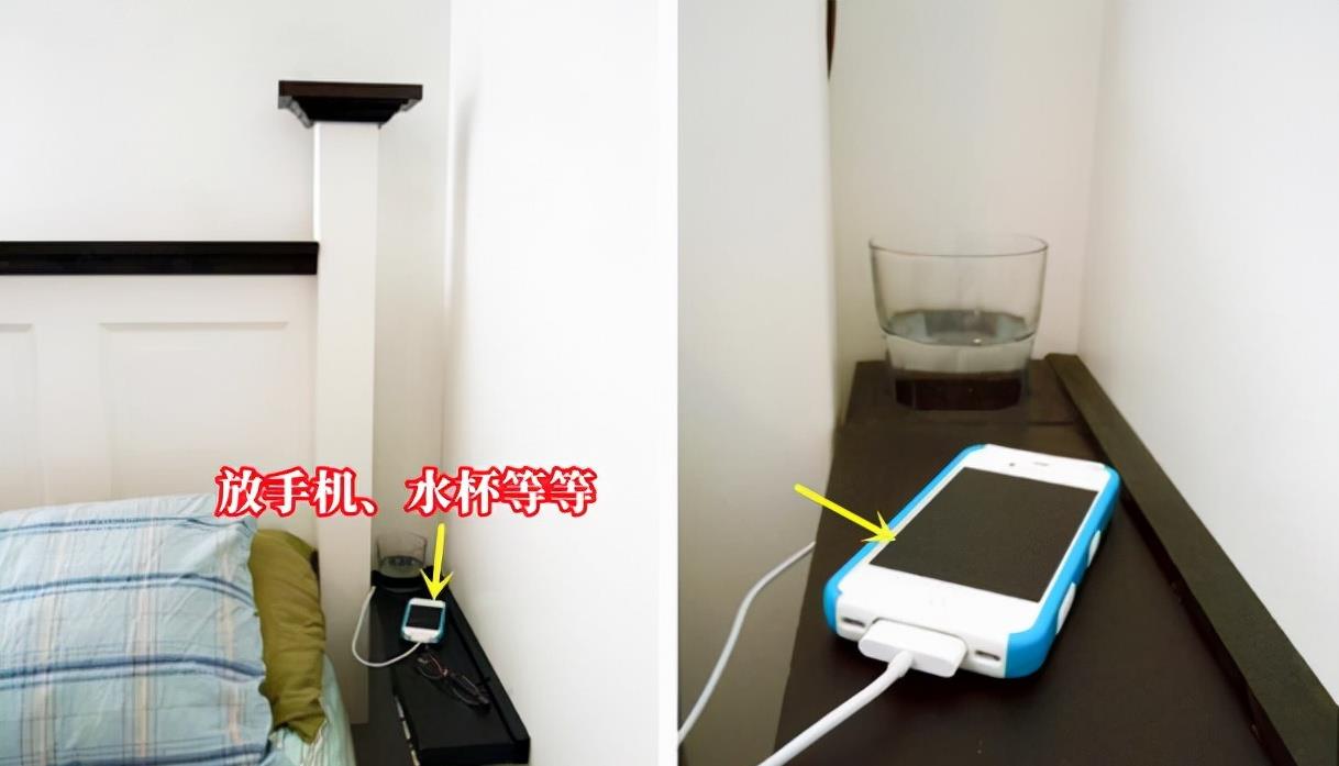 床紧贴墙,连床头柜都放不下!灵机一动挂块隔板,10cm宽用着顺手