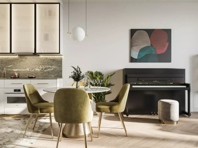 120平做二居室客厅居然敢用姜黄色、草绿色家具,但是还挺好看