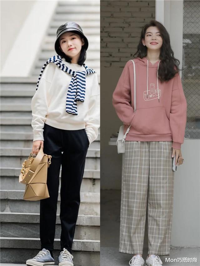 今年的卫衣流行“穿宽不穿紧”，穿着舒适还显瘦，难怪小个子都爱