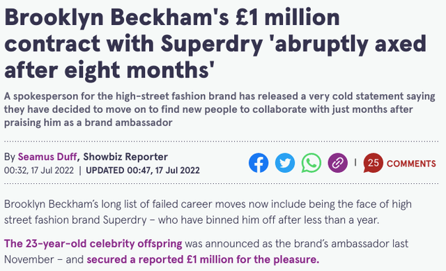 布鲁克林|曝贝克汉姆长子被抛弃，品牌方突然宣布终止与其价值800万的合作