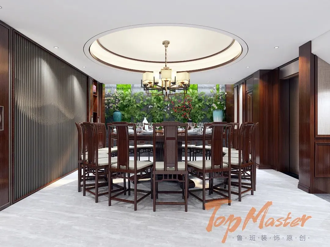 【鲁班装饰】融创文旅城298㎡新中式风格，半壁山房待明月，一盏清茗酬知音。