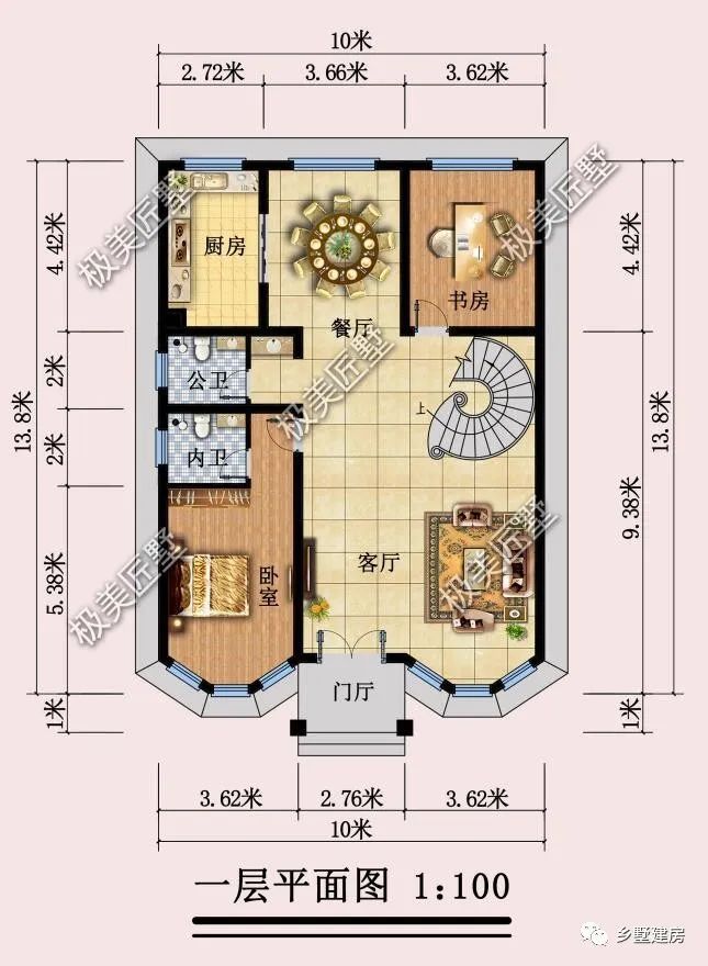 面宽10米的三层别墅，且有一面墙不能开窗，这个设计就不错