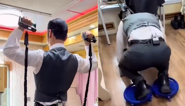 黄晓明|黄晓明戴口罩健身太卖力！穿背心胸肌超明显，举铁手臂肌肉健硕