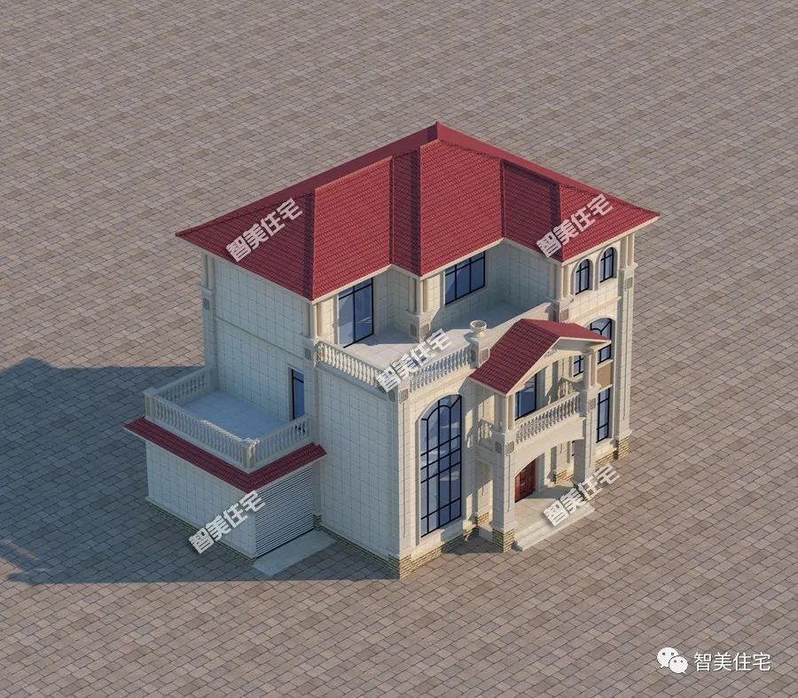 这栋别墅厨房单独建,还有车库一个,堂屋在农村也是必不可少哦!