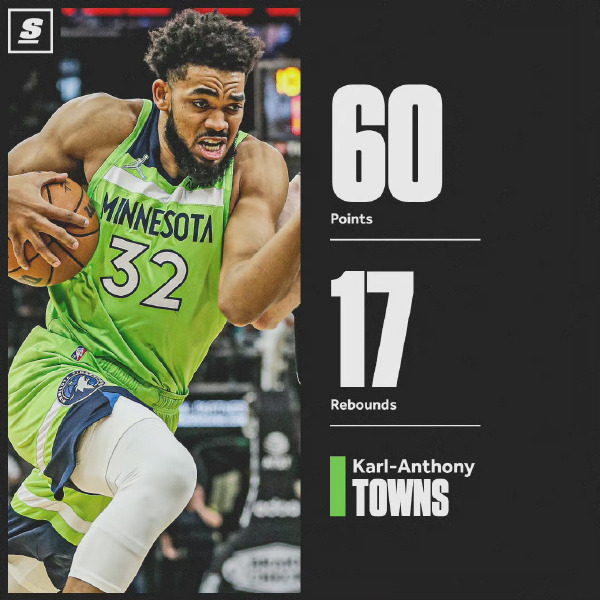 唐斯|炸裂！又一人打烂NBA！单场60分17板啊！他真是最准的大中锋