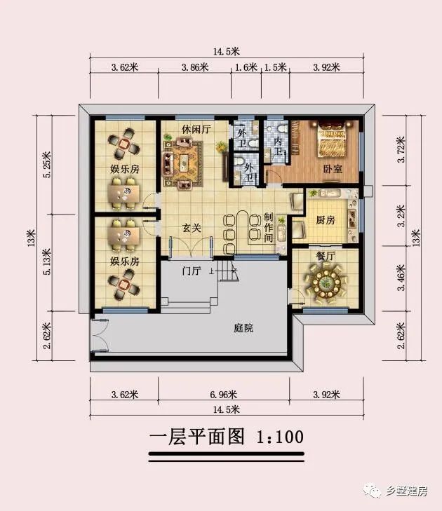 框架结构14.5X13米,建房就选这款平屋顶,美观实用造价低