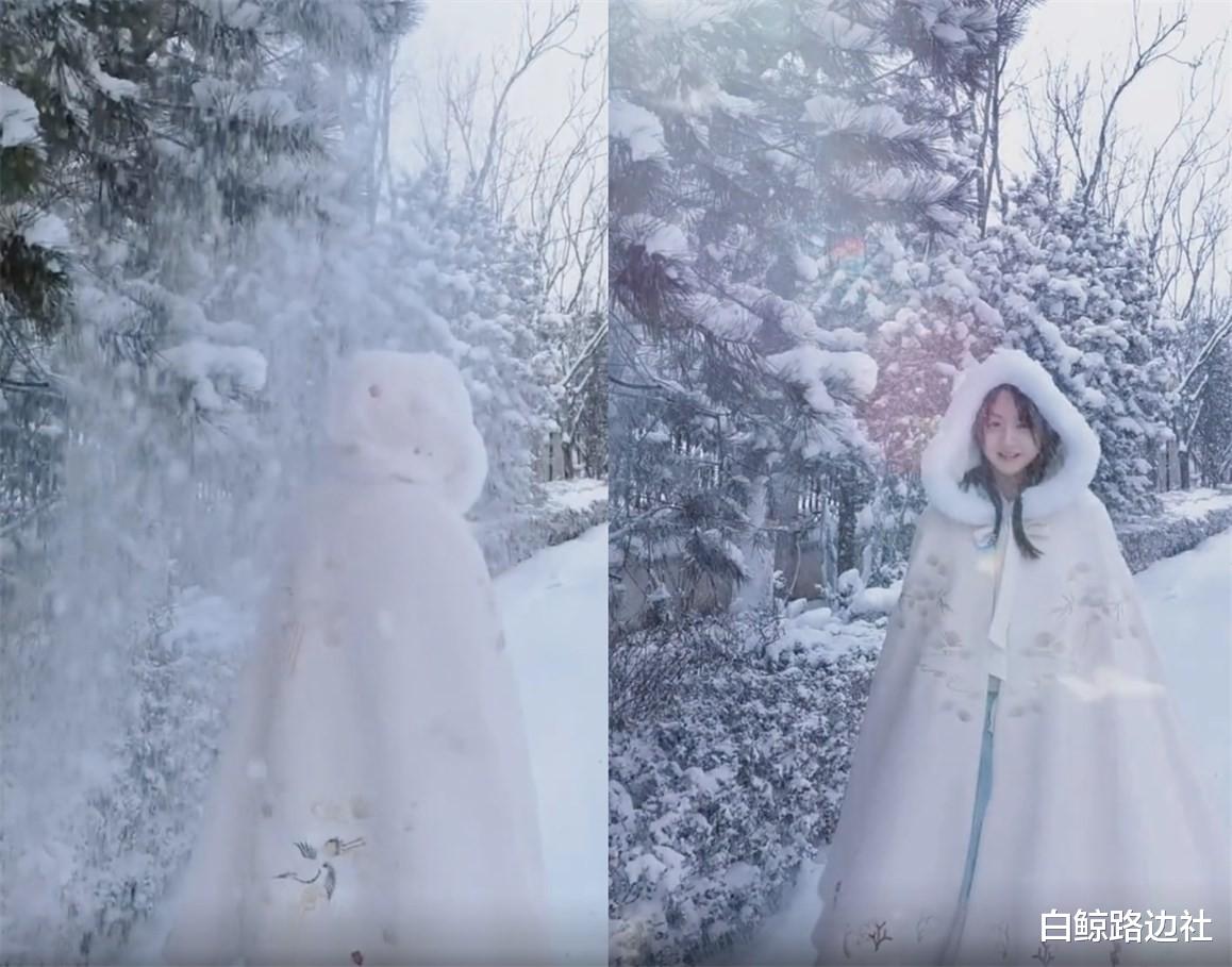 田雨橙|13岁森碟穿汉服赏雪!披斗篷亭亭玉立颜值高,为拍照踹树遭到质疑