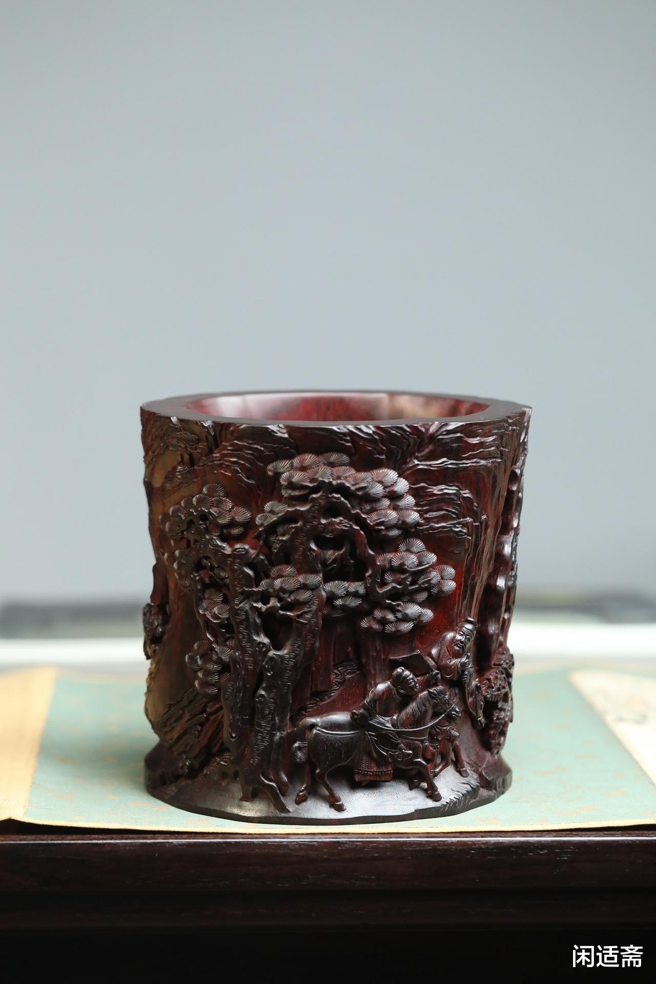 笔筒|文房雅器,小叶紫檀,东山捷报图,笔筒