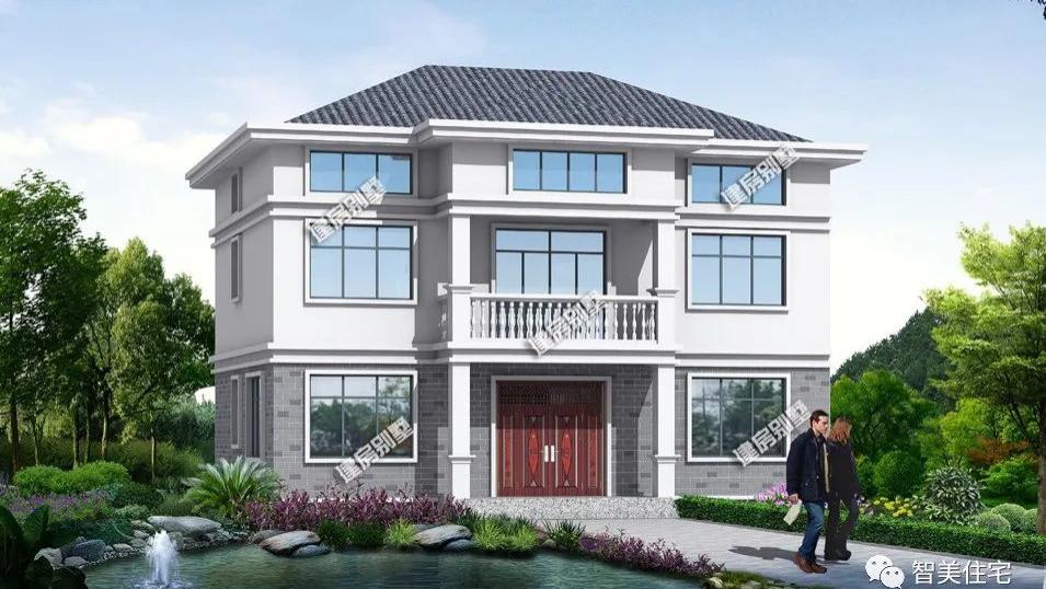 这栋别墅造型简单，带阁楼层设计，想要房子美观实用就应这么设计