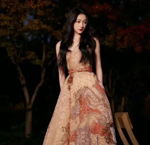 关晓彤|关晓彤落叶棕刺礼服亮相，大家觉得怎么样？