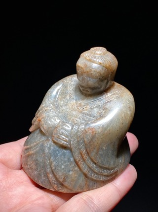 翡翠|汉 和田玉籽料 玉人 玉俑 席镇摆件