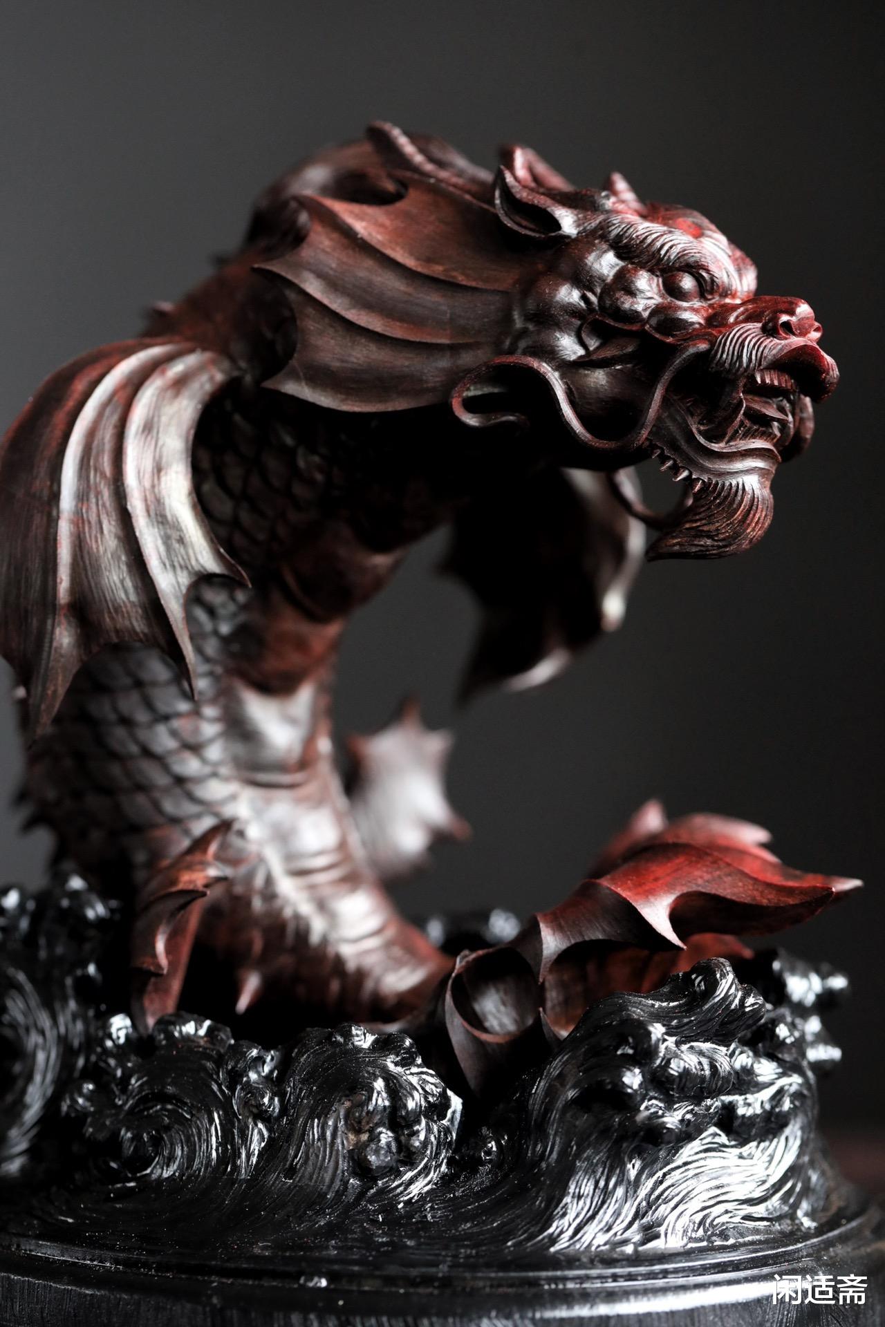 紫檀|鲤跃龙门,飞黄腾达,鱼化龙,紫檀木雕摆件