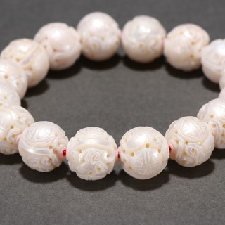 珍珠|珍珠团寿纹手串。