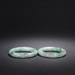 |清代-老翡翠圆条手镯一对