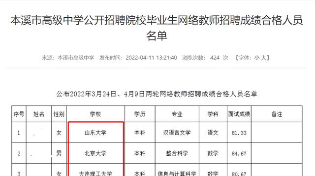 本溪|本溪高中教师录取名单曝光，高学历引争议，北大毕业回5线城市？