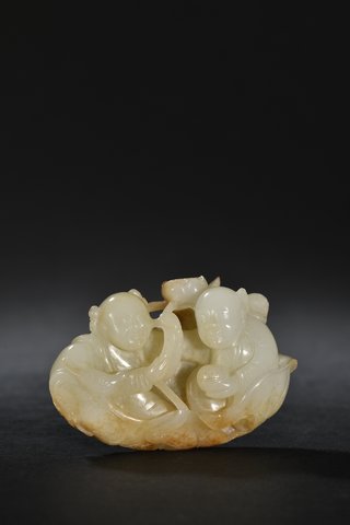 和田玉籽料|和田玉籽料和合二仙把件