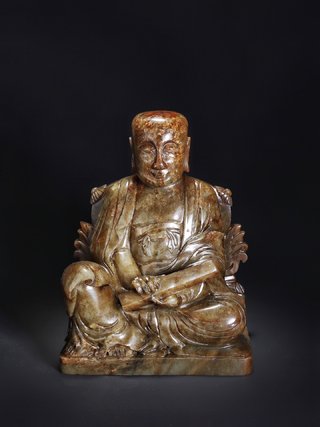 和田玉籽料|清乾隆 和田玉籽料沁色 拔纳拔西尊者 御题诗文 佛像摆件