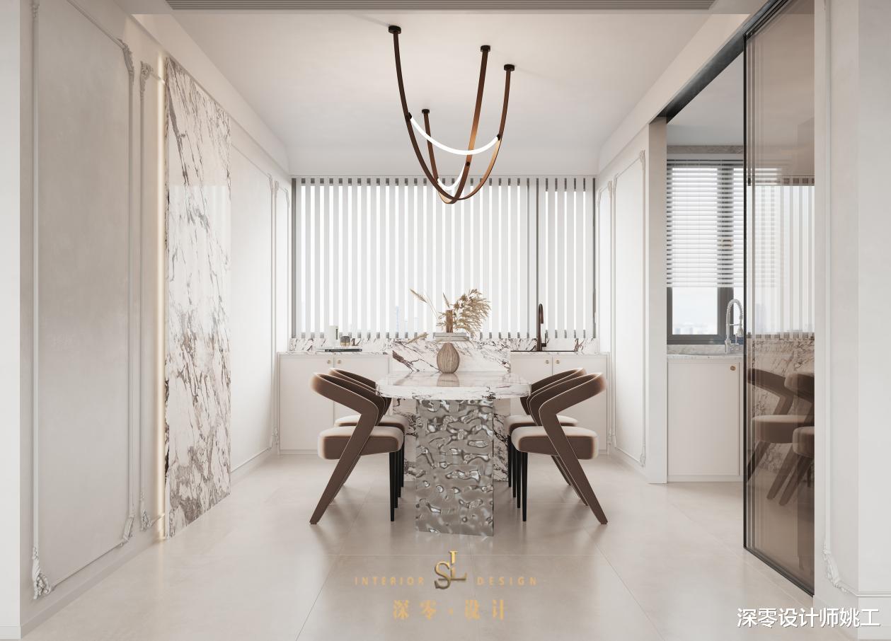 合肥-融创玖樟台150㎡三室,用岩板和线条把控细节,不浮夸不张扬