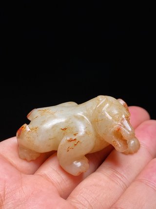 和田玉籽料|明以前 熟坑 和田玉籽料 白玉 玉熊 把件 摆件